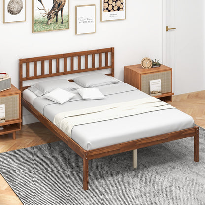 Twin/Full/Queen Size Wood Bed Frame with Headboard and Slat Support-Full Size, Walnut Simple Bed Frame   at Gallery Canada