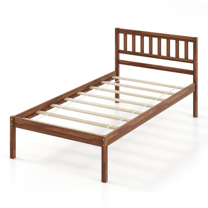 Twin/Full/Queen Size Wood Bed Frame with Headboard and Slat Support-Twin Size, Walnut Simple Bed Frame   at Gallery Canada