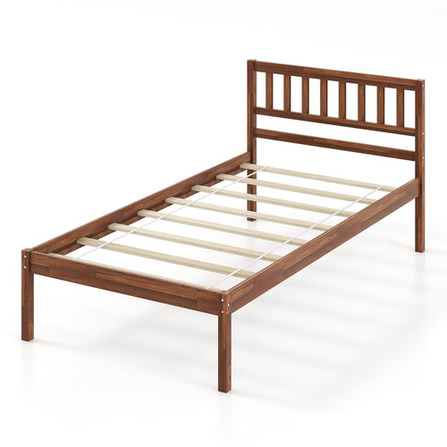 Twin/Full/Queen Size Wood Bed Frame with Headboard and Slat Support-Twin Size, Walnut