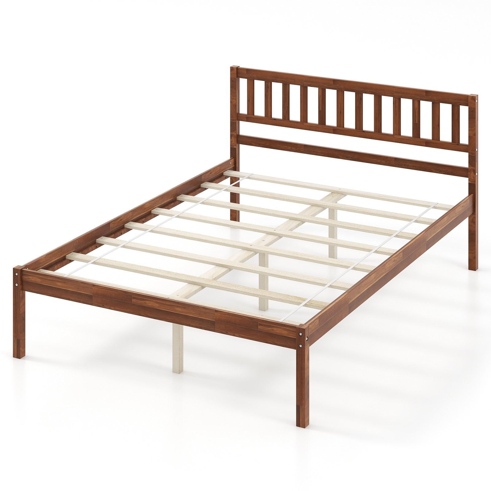 Twin/Full/Queen Size Wood Bed Frame with Headboard and Slat Support-Full Size, Walnut Simple Bed Frame   at Gallery Canada