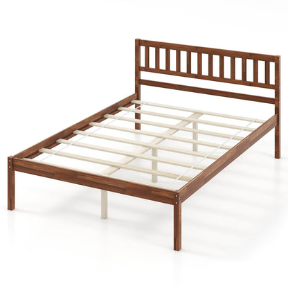 Twin/Full/Queen Size Wood Bed Frame with Headboard and Slat Support-Full Size, Walnut Simple Bed Frame   at Gallery Canada