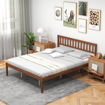 Twin/Full/Queen Size Wood Bed Frame with Headboard and Slat Support-Queen Size, Walnut Simple Bed Frame   at Gallery Canada