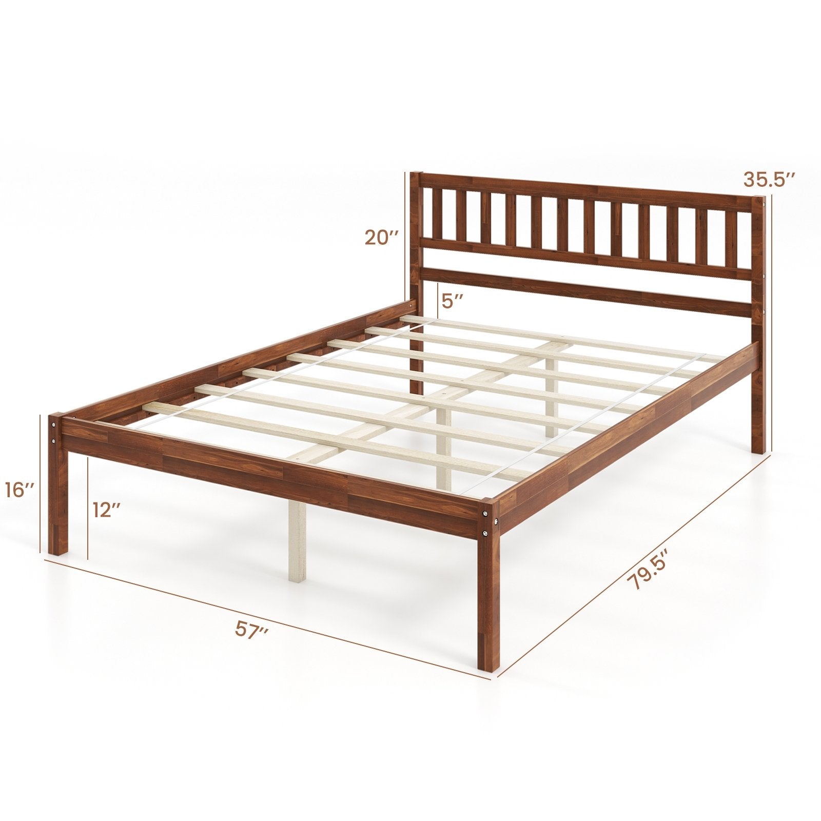 Twin/Full/Queen Size Wood Bed Frame with Headboard and Slat Support-Full Size, Walnut Simple Bed Frame   at Gallery Canada