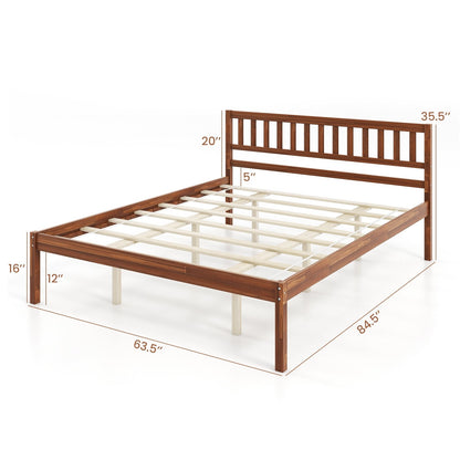 Twin/Full/Queen Size Wood Bed Frame with Headboard and Slat Support-Queen Size, Walnut Simple Bed Frame   at Gallery Canada