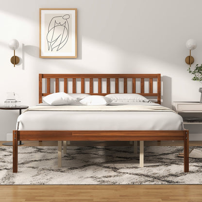 Twin/Full/Queen Size Wood Bed Frame with Headboard and Slat Support-Queen Size, Walnut Simple Bed Frame   at Gallery Canada