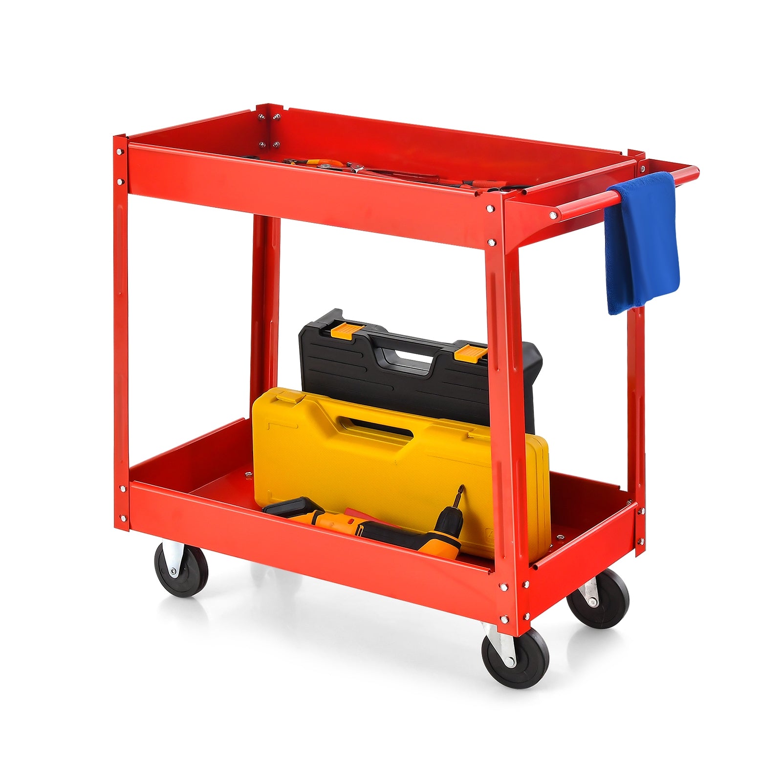 2-Tier Utility Cart with Handle and Heavy-Duty Metal Frame, Red Garages at Gallery Canada