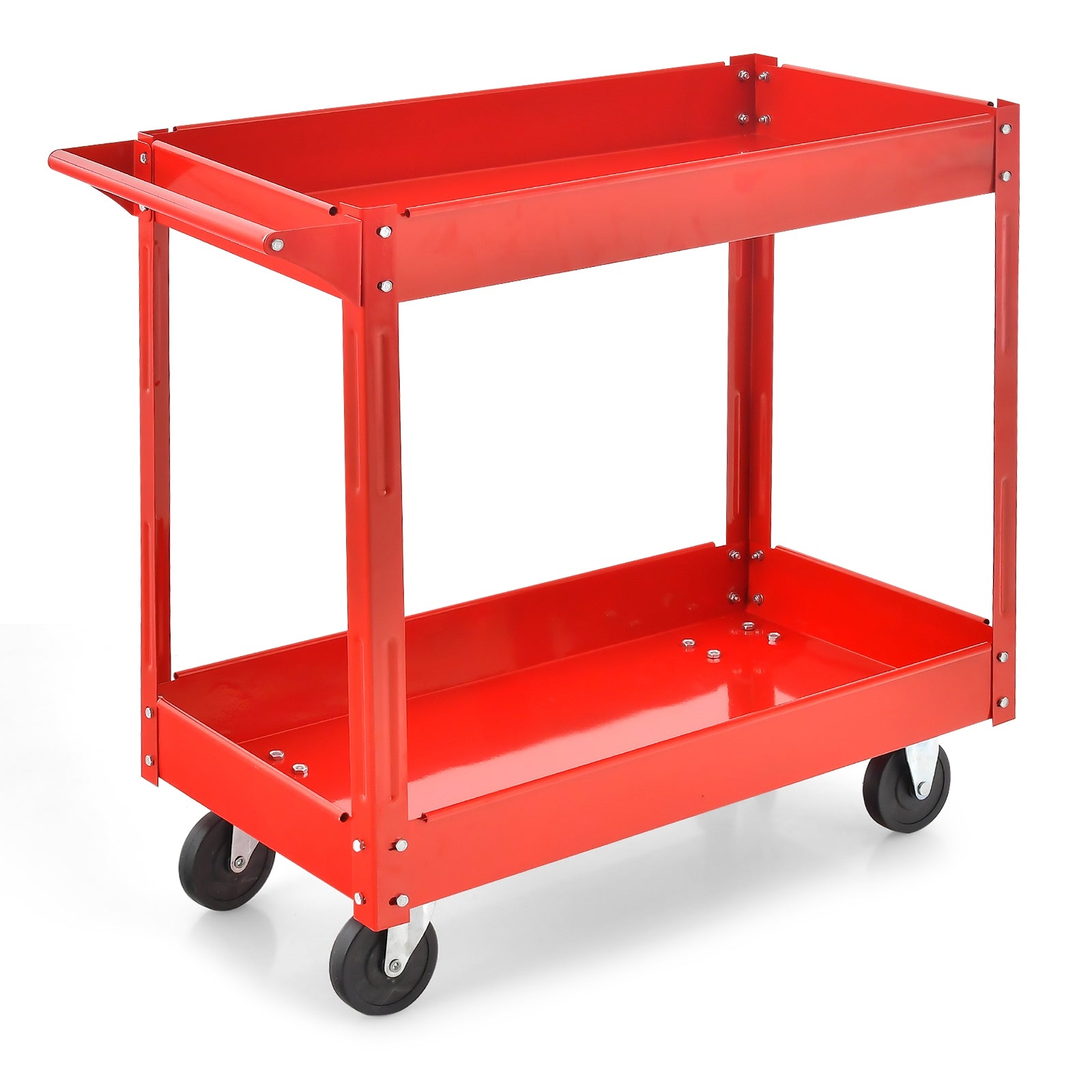 2-Tier Utility Cart with Handle and Heavy-Duty Metal Frame, Red Garages at Gallery Canada