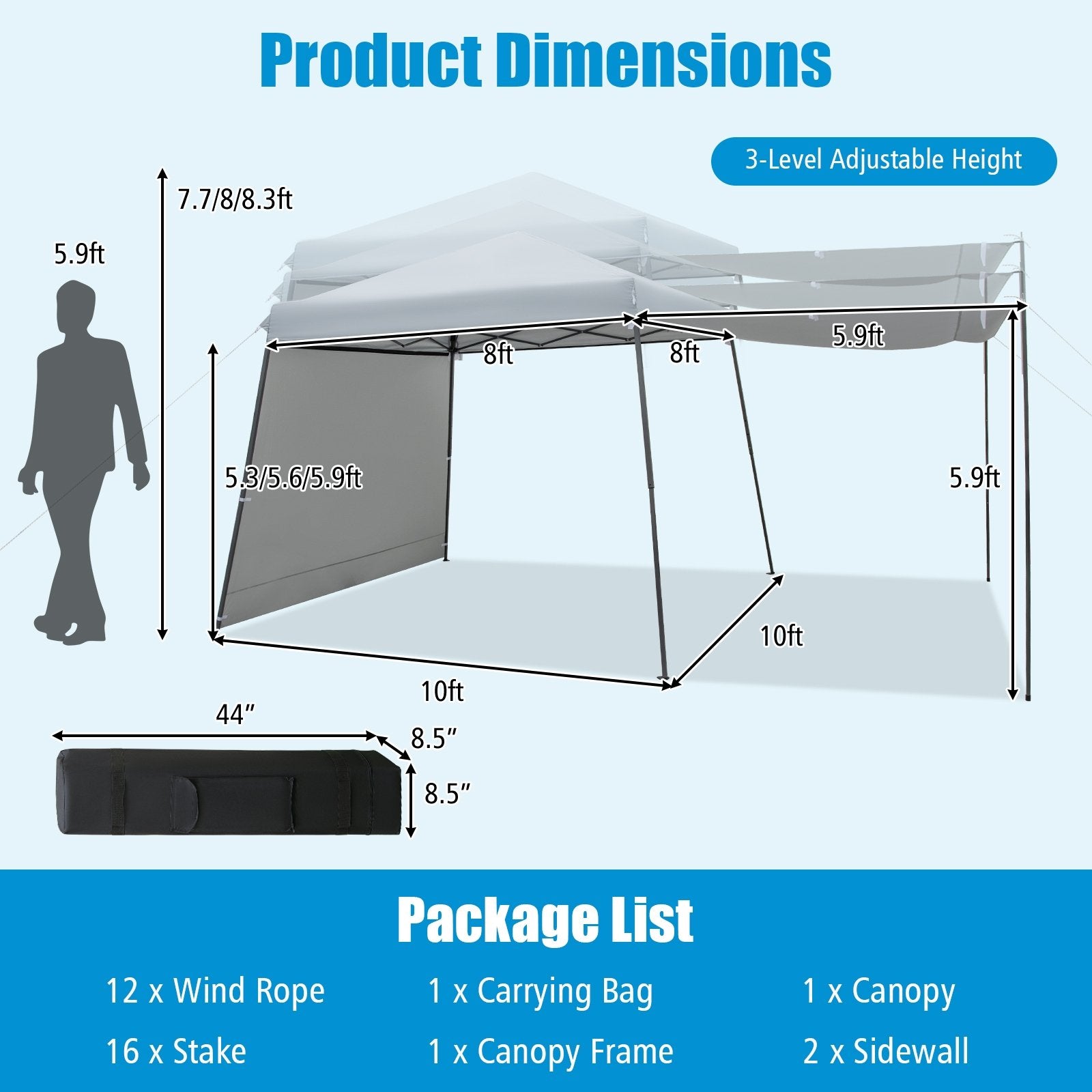 Patio 10x10FT Instant Pop-up Canopy Folding Tent with Sidewalls and Awnings Outdoor, Gray Canopies   at Gallery Canada