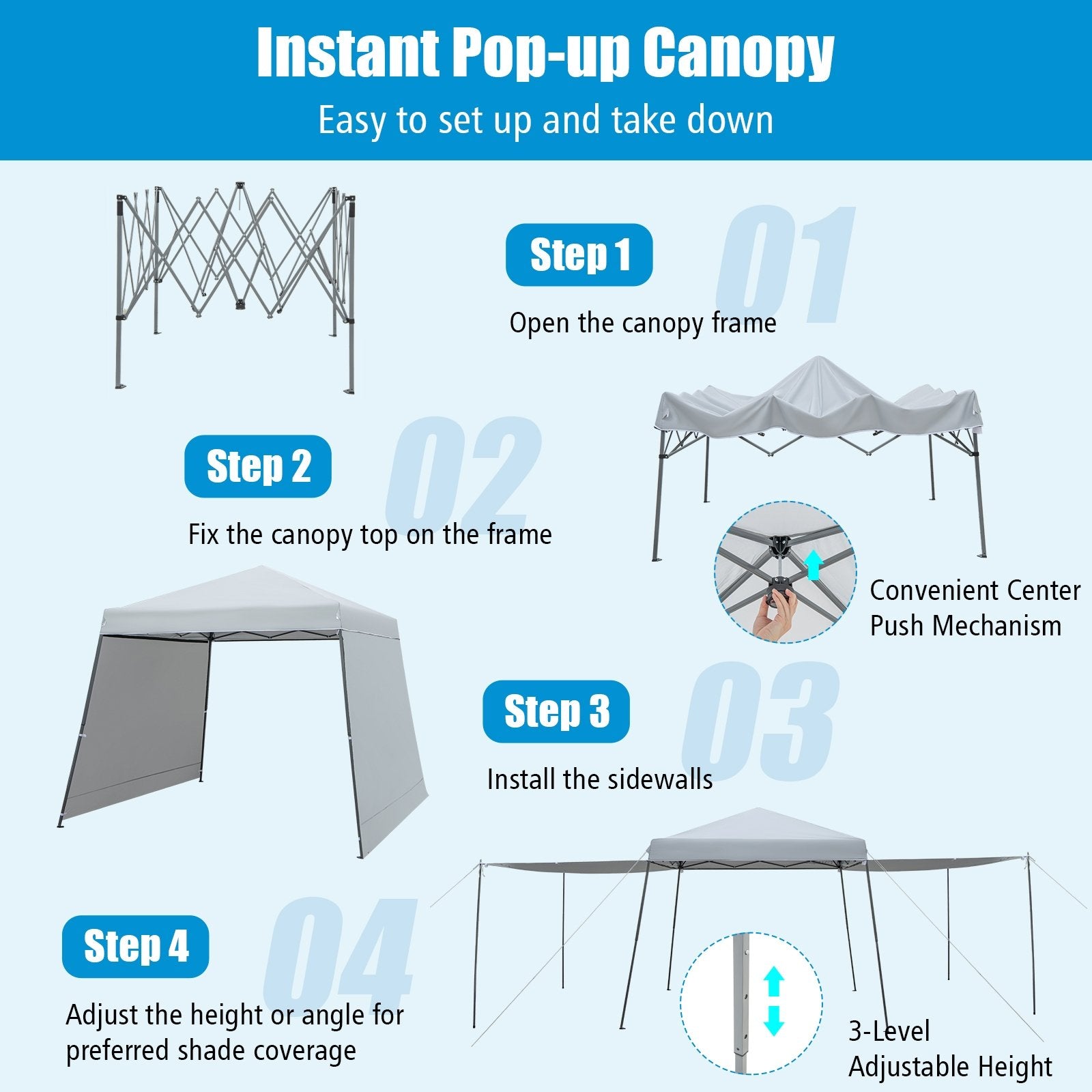 Patio 10x10FT Instant Pop-up Canopy Folding Tent with Sidewalls and Awnings Outdoor, Gray Canopies   at Gallery Canada