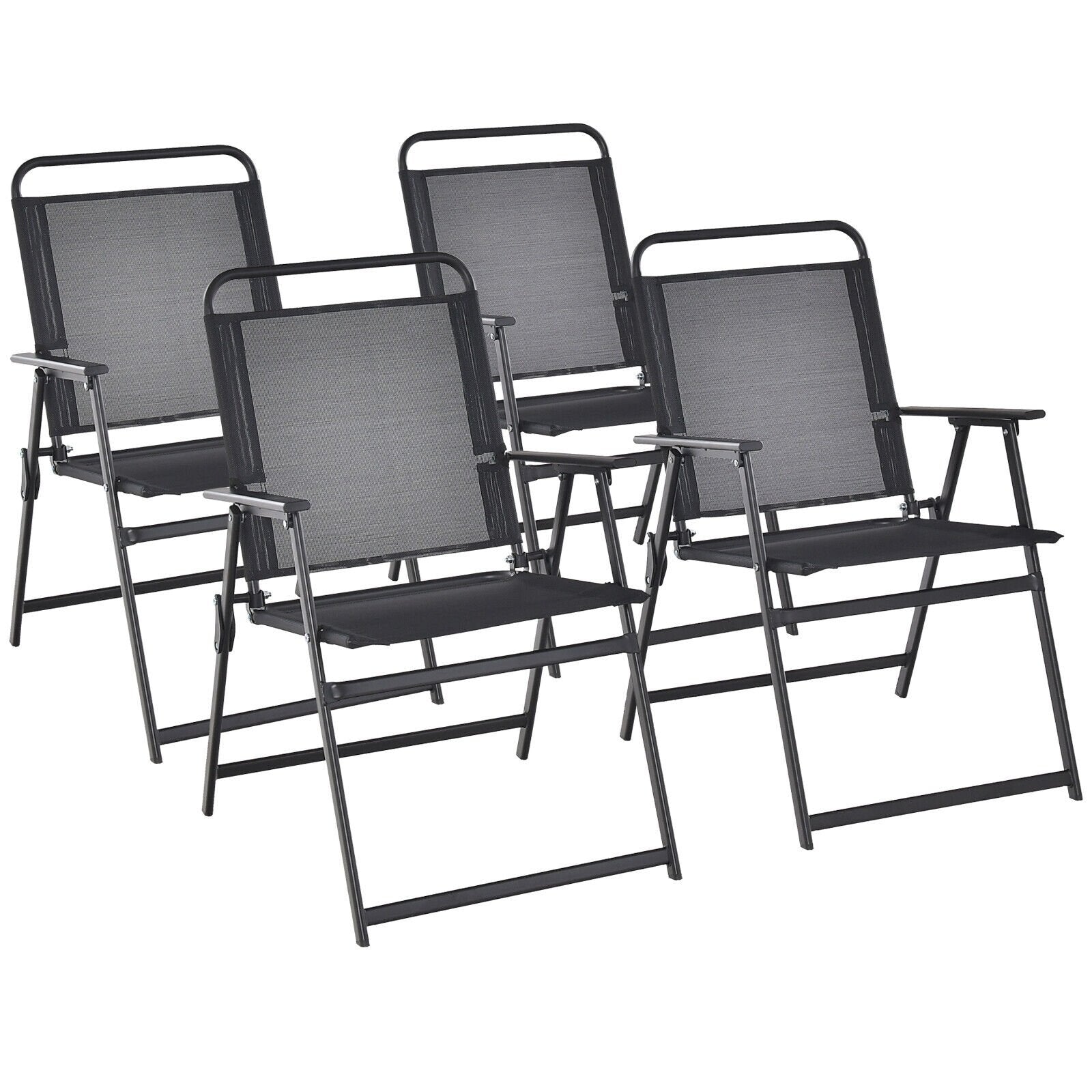 Set of 2/4/6 Outdoor Folding Chairs with Breathable Seat-Set of 4, Black Patio Dining Chairs   at Gallery Canada