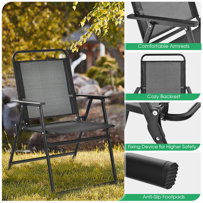 Set of 2/4/6 Outdoor Folding Chairs with Breathable Seat-Set of 4, Black Patio Dining Chairs   at Gallery Canada