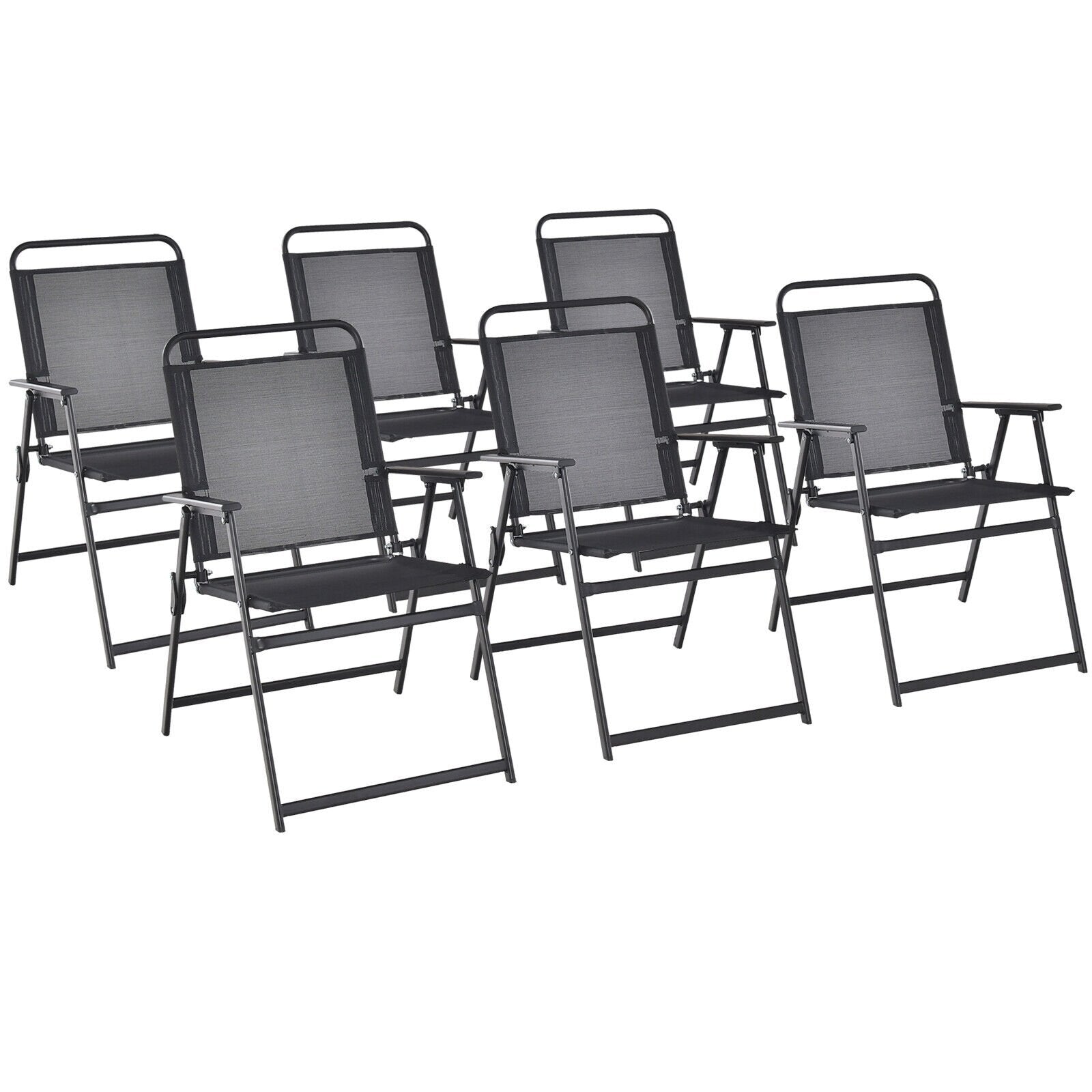 Set of 2/4/6 Outdoor Folding Chairs with Breathable Seat-Set of 6, Black Patio Dining Chairs   at Gallery Canada