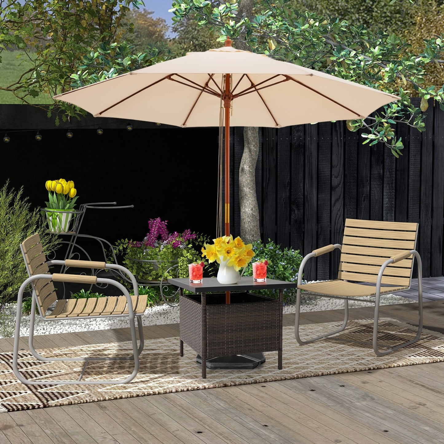 Patio Square Wicker Side Table with Umbrella Hole for Yard Garden Poolside, Brown Patio Coffee Tables   at Gallery Canada