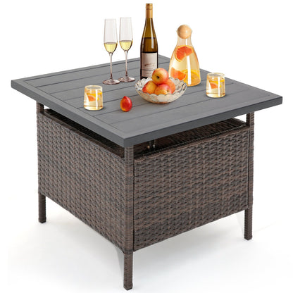 Patio Square Wicker Side Table with Umbrella Hole for Yard Garden Poolside, Brown Patio Coffee Tables   at Gallery Canada