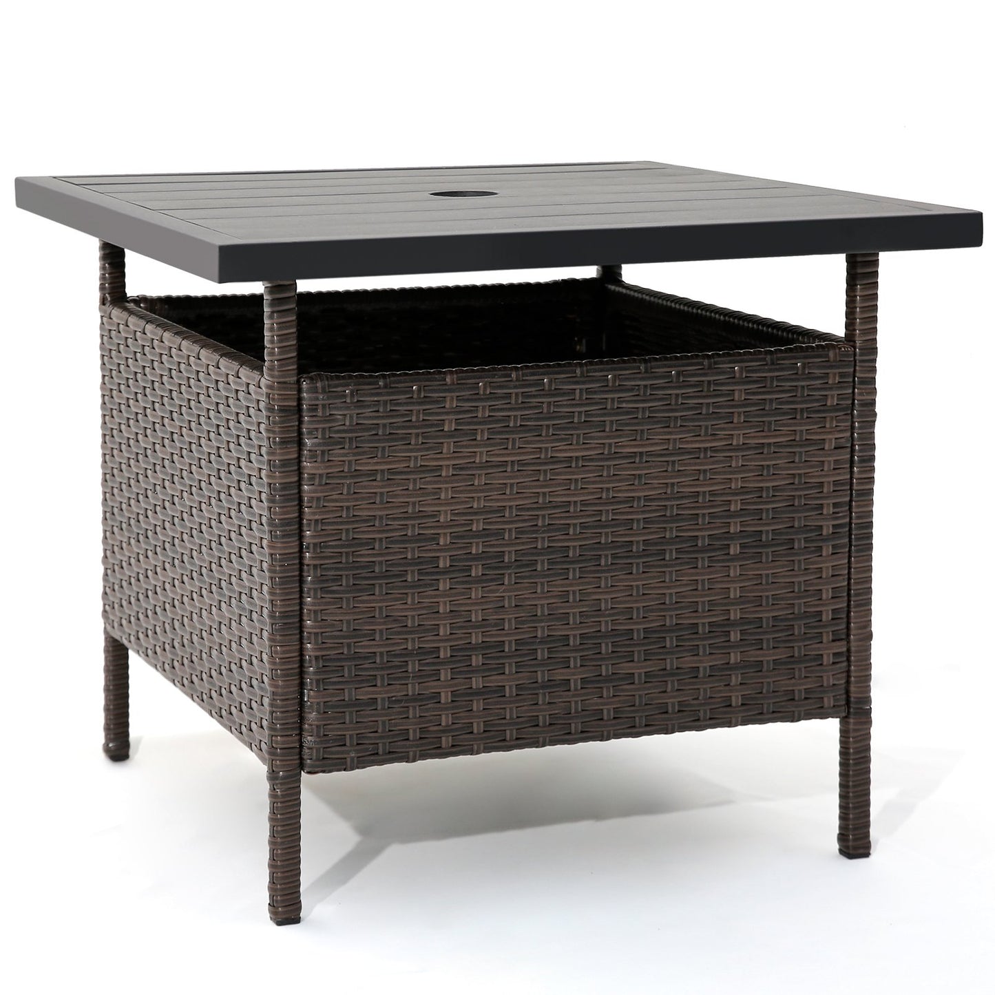 Patio Square Wicker Side Table with Umbrella Hole for Yard Garden Poolside, Brown Patio Coffee Tables   at Gallery Canada