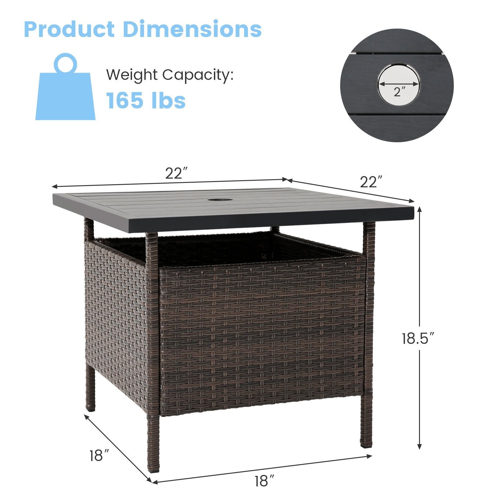 Patio Square Wicker Side Table with Umbrella Hole for Yard Garden Poolside, Brown Patio Coffee Tables   at Gallery Canada