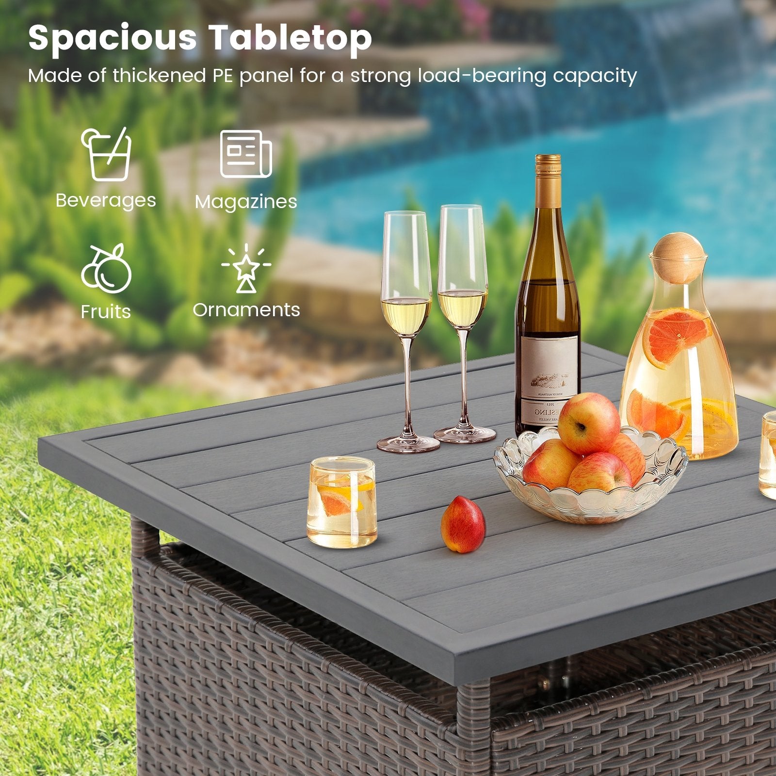 Patio Square Wicker Side Table with Umbrella Hole for Yard Garden Poolside, Brown Patio Coffee Tables   at Gallery Canada