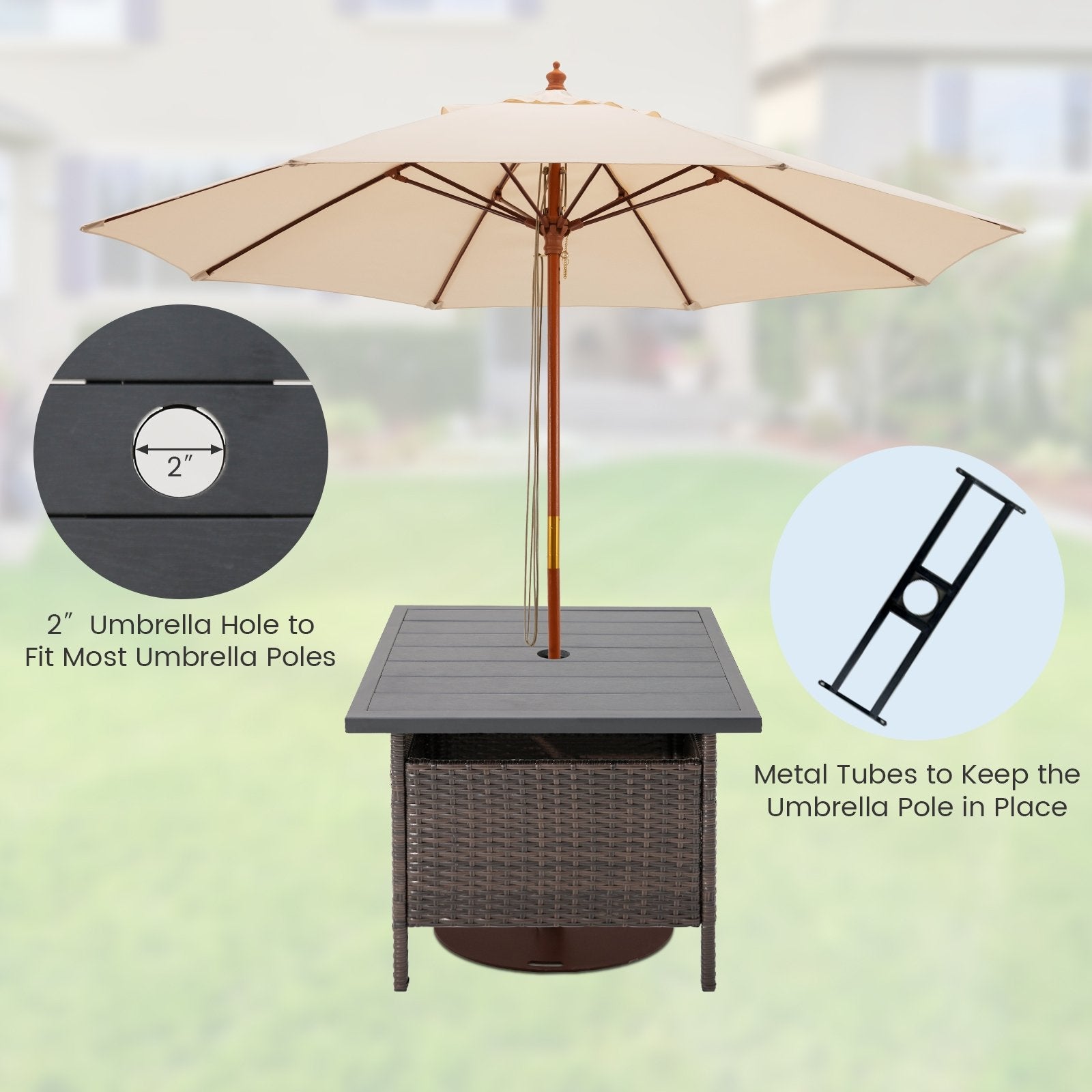 Patio Square Wicker Side Table with Umbrella Hole for Yard Garden Poolside, Brown Patio Coffee Tables   at Gallery Canada