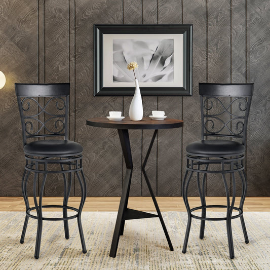 Set of 2 30 Inch Bar Stool with Backrest and Footrest, Black - Gallery Canada