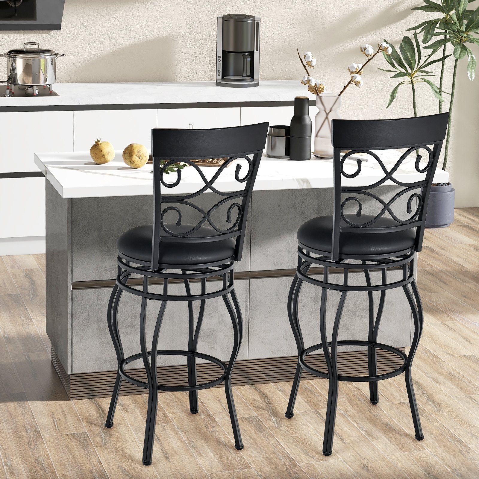 Set of 2 30 Inch Bar Stool with Backrest and Footrest, Black Bar Stools   at Gallery Canada