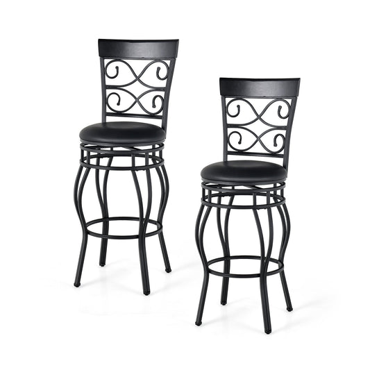 Set of 2 30 Inch Bar Stool with Backrest and Footrest, Black - Gallery Canada