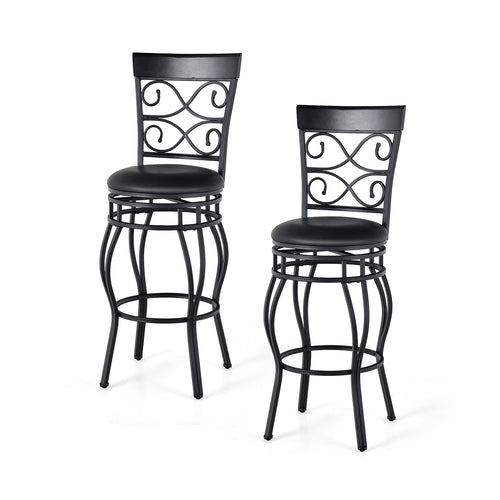 Set of 2 30 Inch Bar Stool with Backrest and Footrest, Black