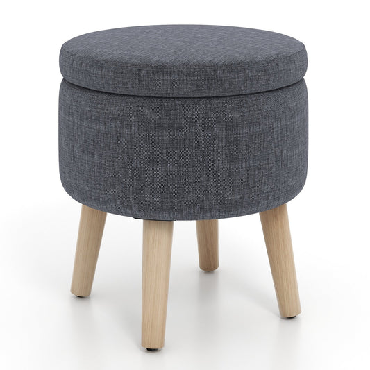 Round Storage Ottoman with Rubber Wood Legs and Adjustable Foot Pads, Gray - Gallery Canada