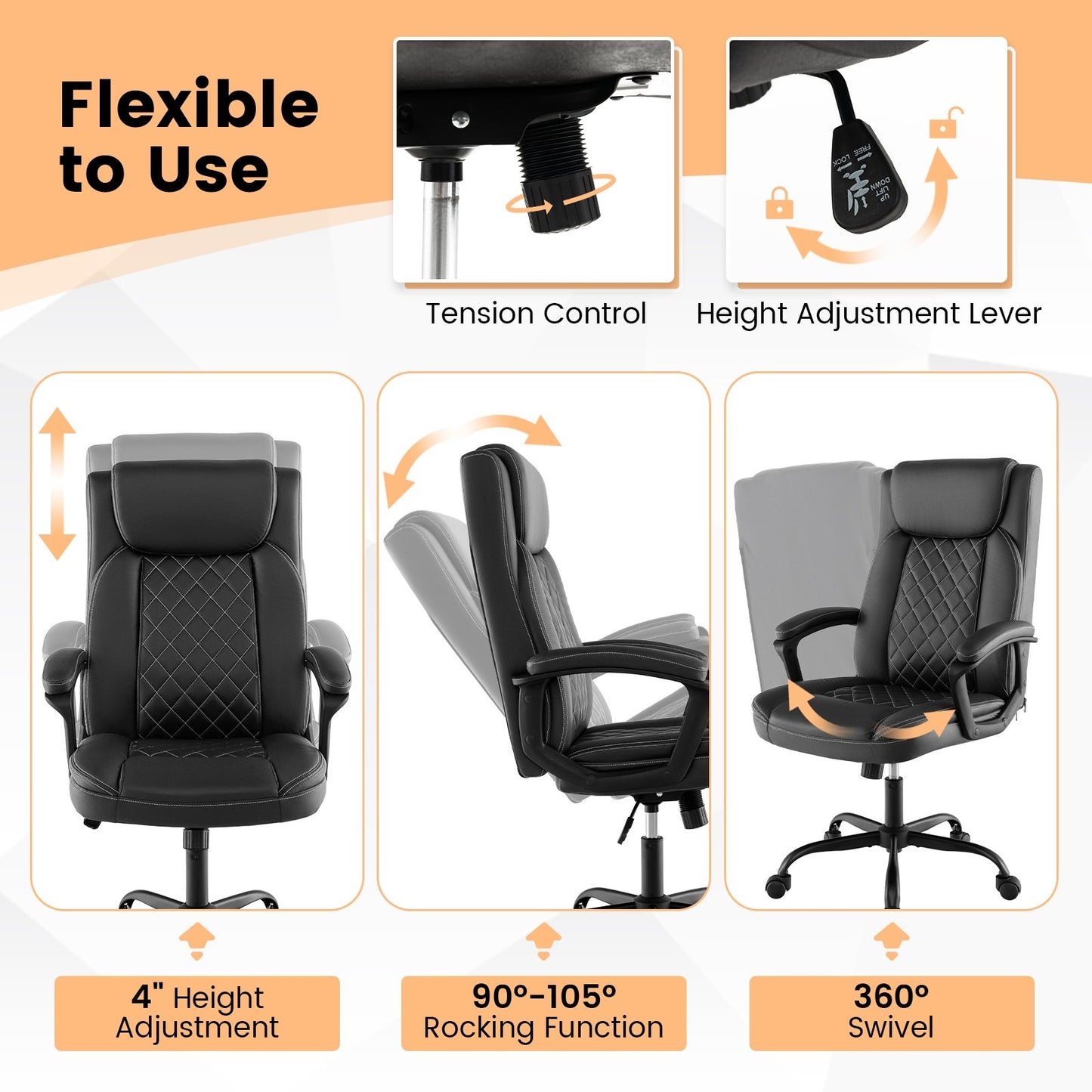 High Back Ergonomic Executive Chair with Thick Headrest Cushion, Black Executive Chairs   at Gallery Canada