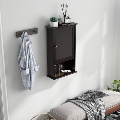 Bathroom Wall Mount Storage Cabinet Single Door with Height Adjustable Shelf, Rustic Brown
