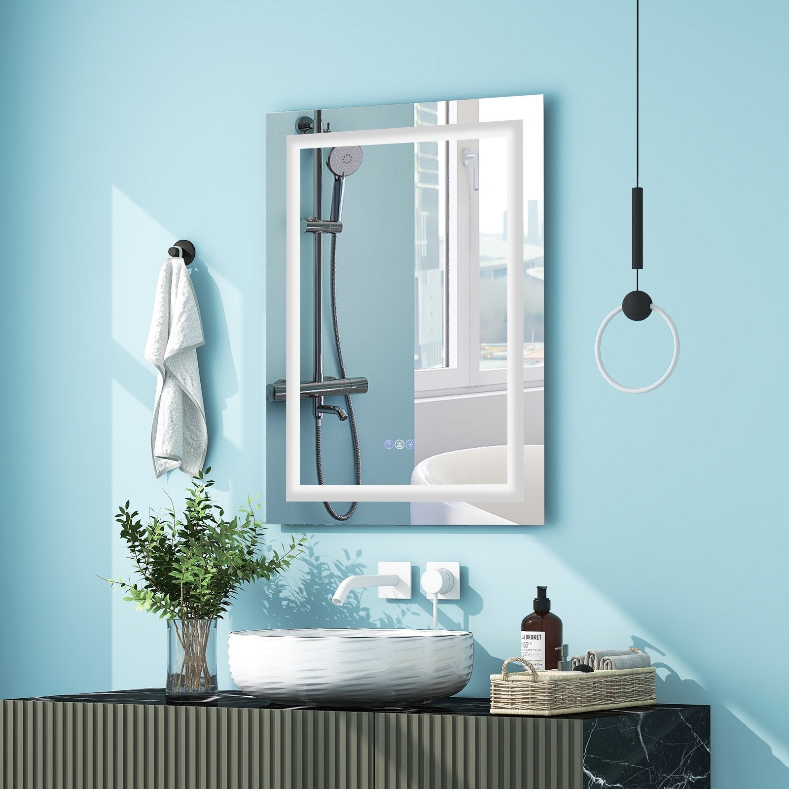 32 Inch x 24 Inch Bathroom Anti-Fog Wall Mirror with Colorful Light, Silver Wall Mirrors   at Gallery Canada