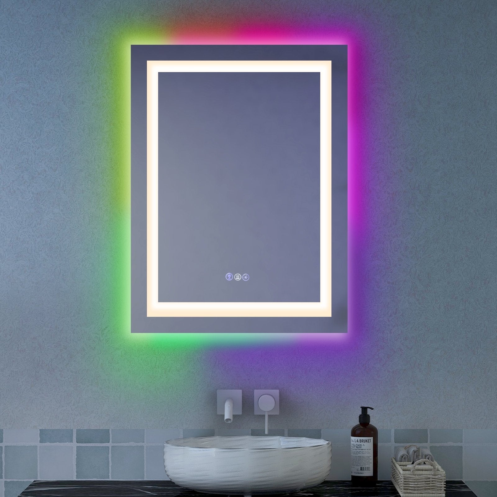 32 Inch x 24 Inch Bathroom Anti-Fog Wall Mirror with Colorful Light, Silver Wall Mirrors   at Gallery Canada