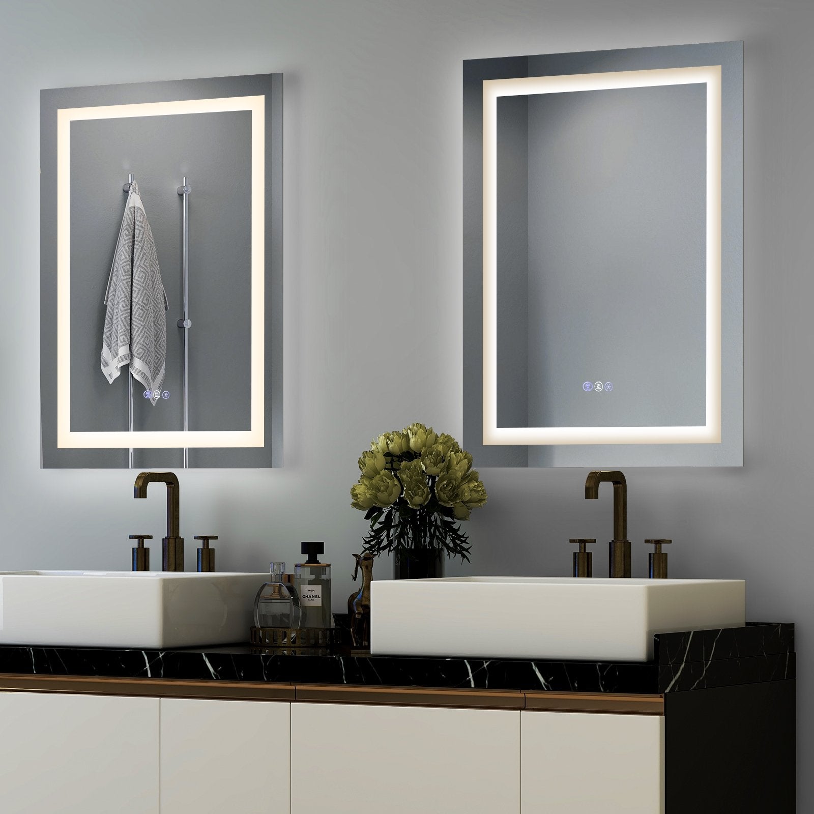 32 Inch x 24 Inch Bathroom Anti-Fog Wall Mirror with Colorful Light, Silver Wall Mirrors   at Gallery Canada