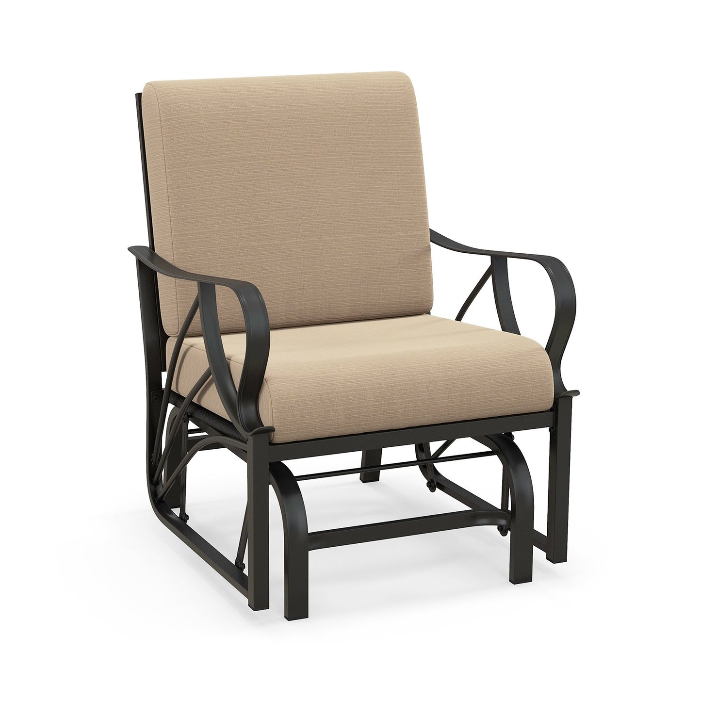 Patio Glider Rocking Chair with Thick Cushion and Curved Armrest, Tan Patio Rocking Chairs & Gliders   at Gallery Canada