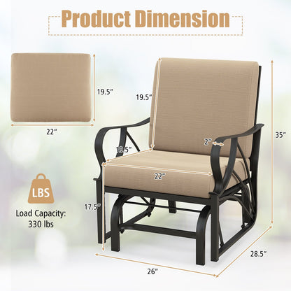 Patio Glider Rocking Chair with Thick Cushion and Curved Armrest, Tan Patio Rocking Chairs & Gliders   at Gallery Canada