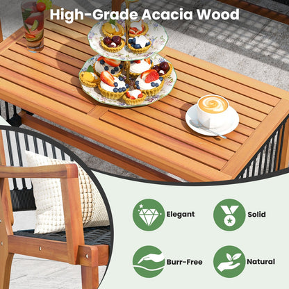 4 Pieces Acacia Wood Patio Conversation Table and Chair Set with Hand Woven Rope, Natural Patio Conversation Sets   at Gallery Canada