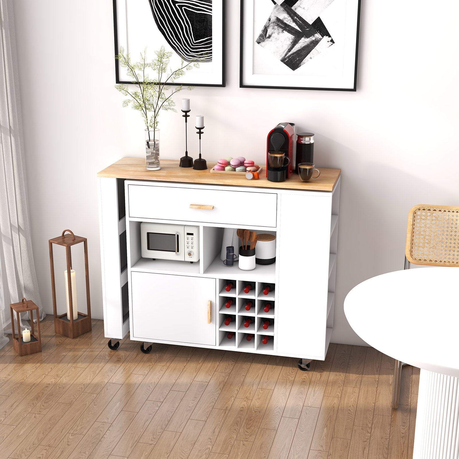 Reversible Folding Kitchen Island Cart with Wine Rack and Spice Rack, White Kitchen Islands & Carts at Gallery Canada