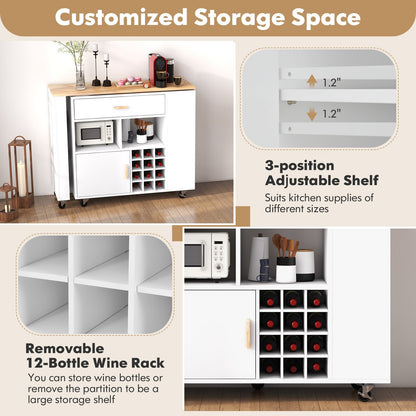 Reversible Folding Kitchen Island Cart with Wine Rack and Spice Rack, White Kitchen Islands & Carts   at Gallery Canada