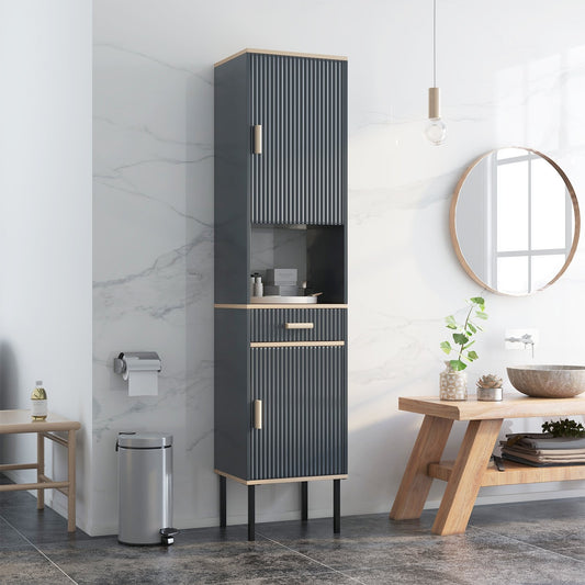 Free-Standing Bathroom Cabinet Narrow Linen with Doors and Drawer, Gray Floor Cabinets   at Gallery Canada