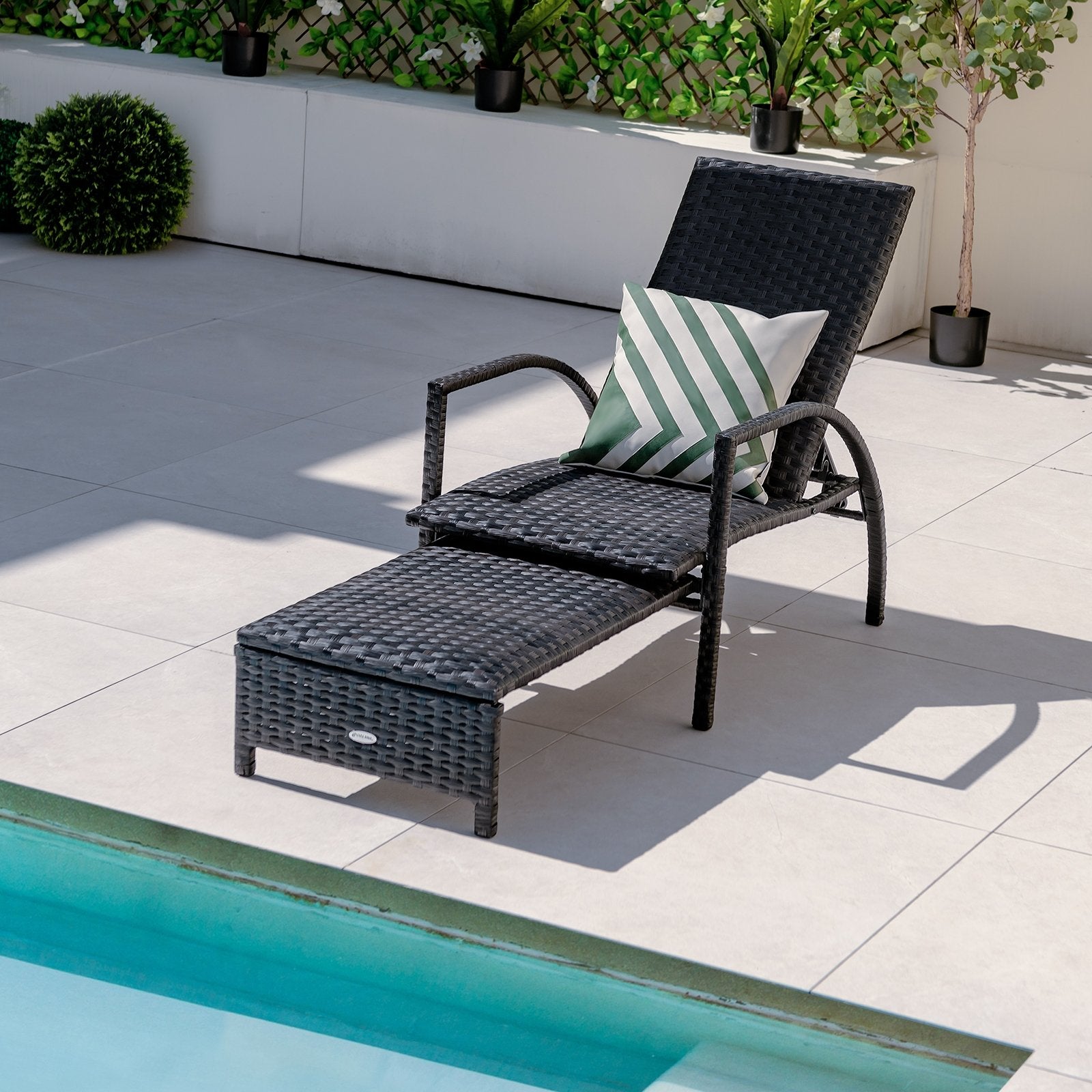 Patio Chaise Lounge Outdoor Rattan Lounge Chair with Retractable Ottoman, Brown Outdoor Seating & Patio Chairs   at Gallery Canada