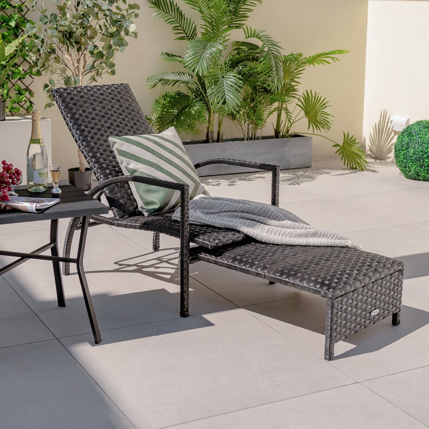 Patio Chaise Lounge Outdoor Rattan Lounge Chair with Retractable Ottoman, Brown Outdoor Seating & Patio Chairs   at Gallery Canada