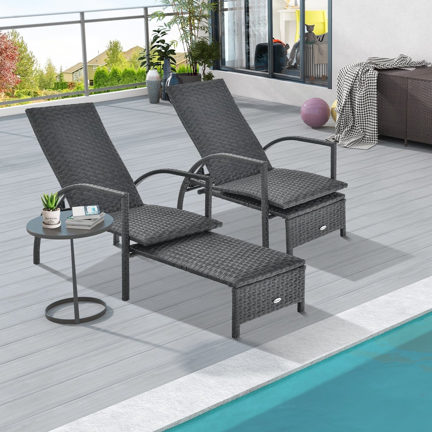 Patio Chaise Lounge Outdoor Rattan Lounge Chair with Retractable Ottoman, Brown Outdoor Seating & Patio Chairs   at Gallery Canada