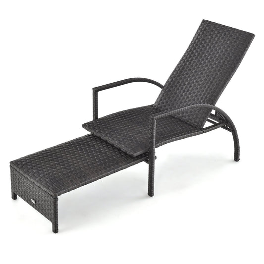 Patio Chaise Lounge Outdoor Rattan Lounge Chair with Retractable Ottoman, Brown Outdoor Seating & Patio Chairs   at Gallery Canada