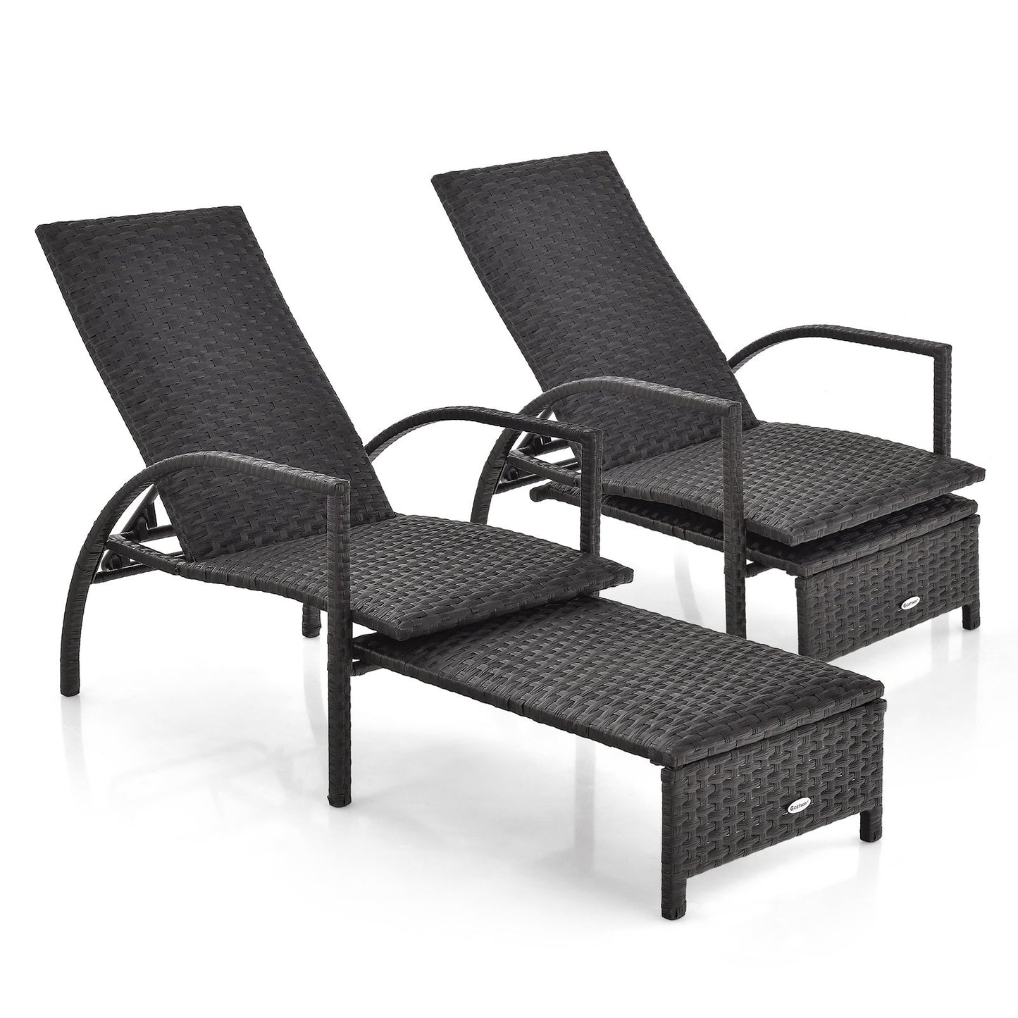 Patio Chaise Lounge Outdoor Rattan Lounge Chair with Retractable Ottoman, Brown Outdoor Seating & Patio Chairs   at Gallery Canada