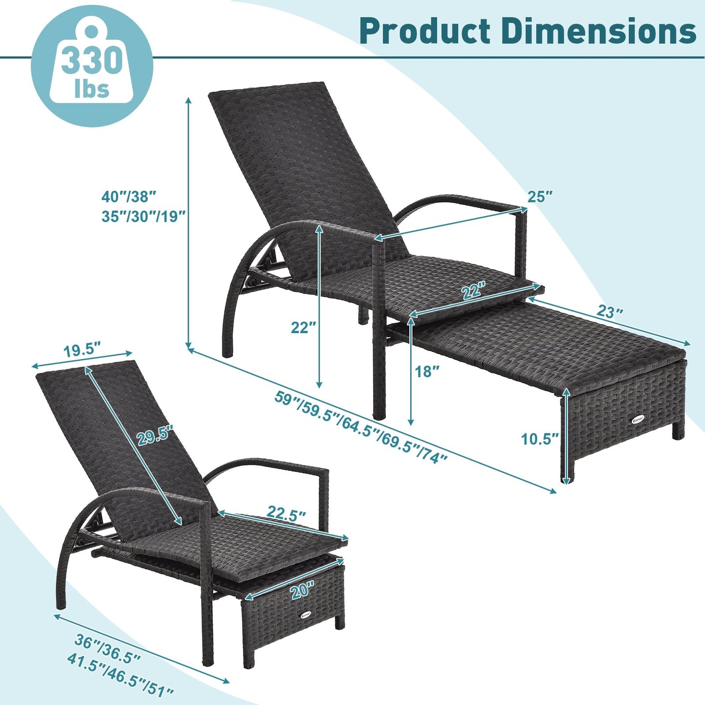 Patio Chaise Lounge Outdoor Rattan Lounge Chair with Retractable Ottoman, Brown Outdoor Seating & Patio Chairs   at Gallery Canada