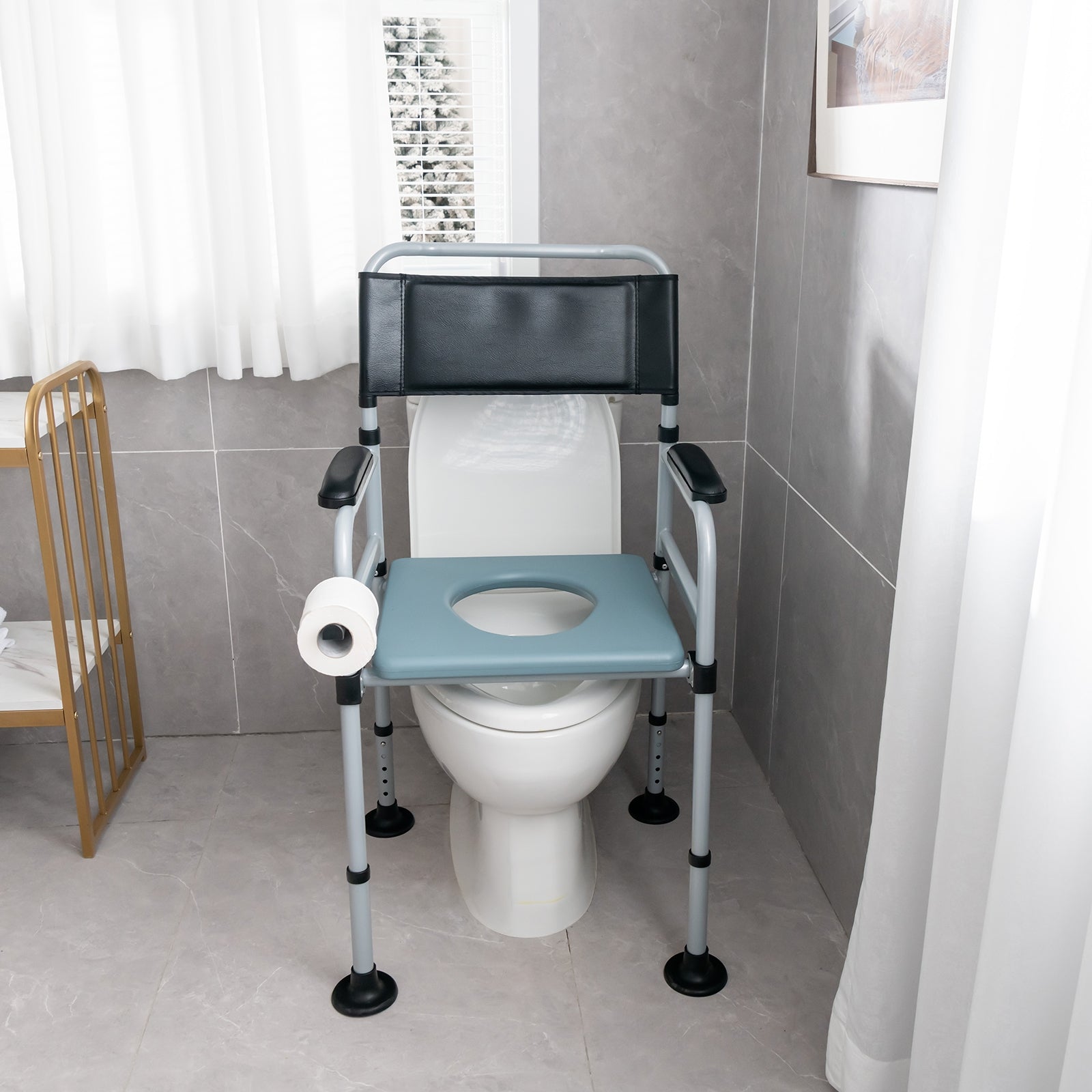 4-in-1 Folding Bedside Commode Chair with Detachable Bucket and Towel Holder, Silver Bath Safety   at Gallery Canada