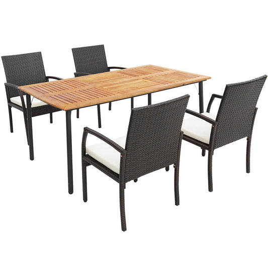 5 Pieces Patio Wicker Cushioned Dining Set with Umbrella Hole, Natural Patio Dining Sets   at Gallery Canada