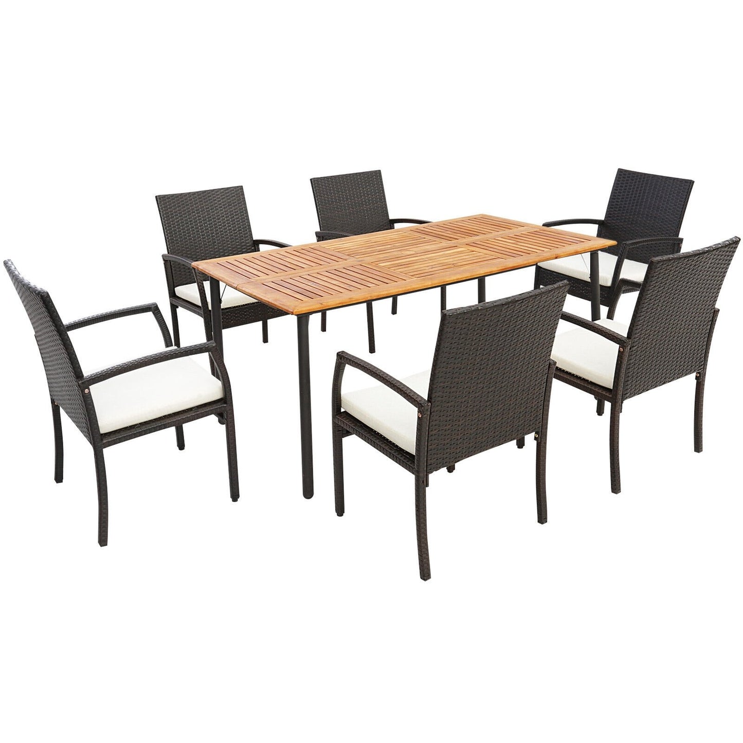 7 Pieces Patio Wicker Cushioned Dining Set with Umbrella Hole, Natural Patio Dining Sets   at Gallery Canada