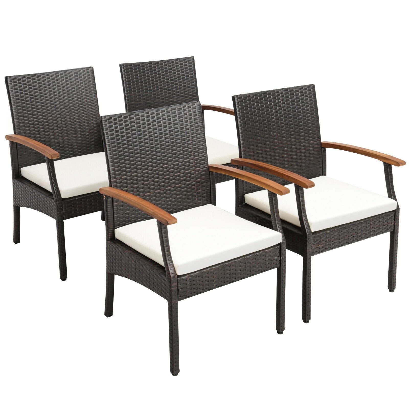 5 Pieces Patio Wicker Cushioned Dining Set with Wood Armrest and Umbrella Hole, Natural Patio Dining Sets   at Gallery Canada