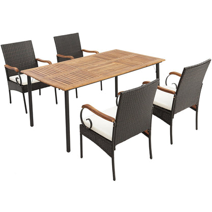 5 Pieces Patio Wicker Dining Set with Detachable Cushion and Umbrella Hole, Natural Patio Dining Sets   at Gallery Canada