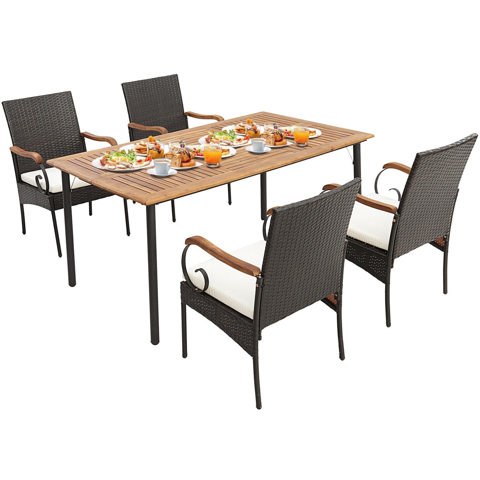 5 Pieces Patio Wicker Dining Set with Detachable Cushion and Umbrella Hole, Natural Patio Dining Sets   at Gallery Canada